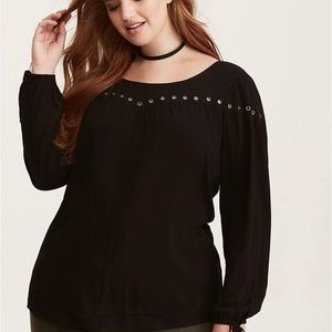 Torrid Crepe Grommet Tie Sleeve Top NWT